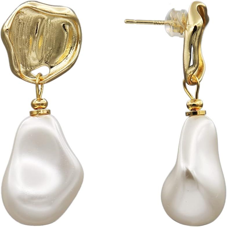 dh&yp Baroque Pearl Dangle Earrings for Women, Gold Plated Earring Hooks, Pearl Drop Earrings, Bi... | Amazon (US)