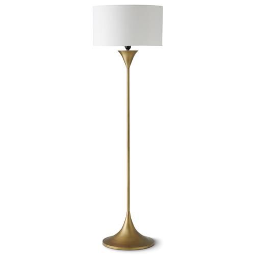 Gwen Modern Classic Antique Brass Steel Off White Shade Floor Lamp | Kathy Kuo Home