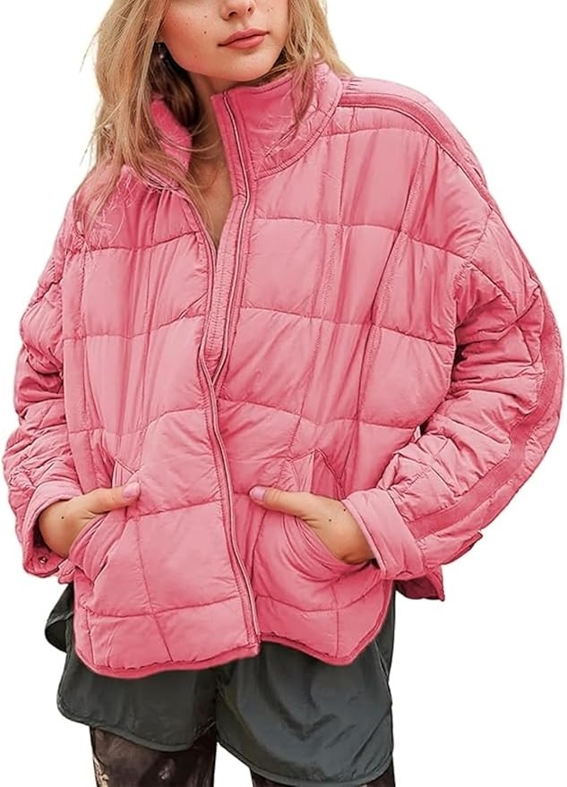 Womens Lightweight Quilted Puffer Jacket Casual Padded Coat | Oversized Short Warm Coat with Pock... | Amazon (US)