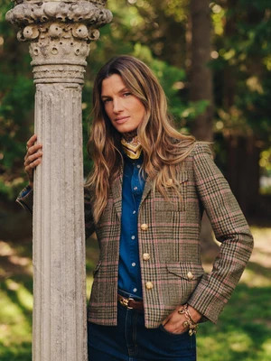 J.McLaughlin Women's Anwen Tweed Jacket in Plaid Brown/Pink, Size 4 | Wool | J.McLaughlin