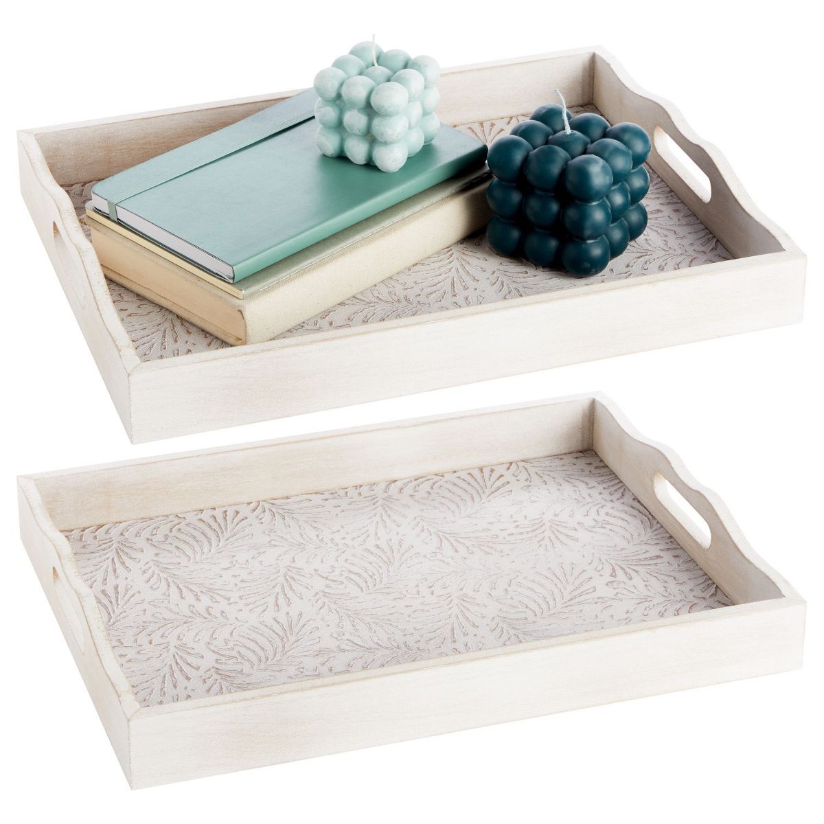 Juvale 2-Pack Rustic Wood Coffee Table Serving Tray with Handles for Ottoman, White Floral | Target