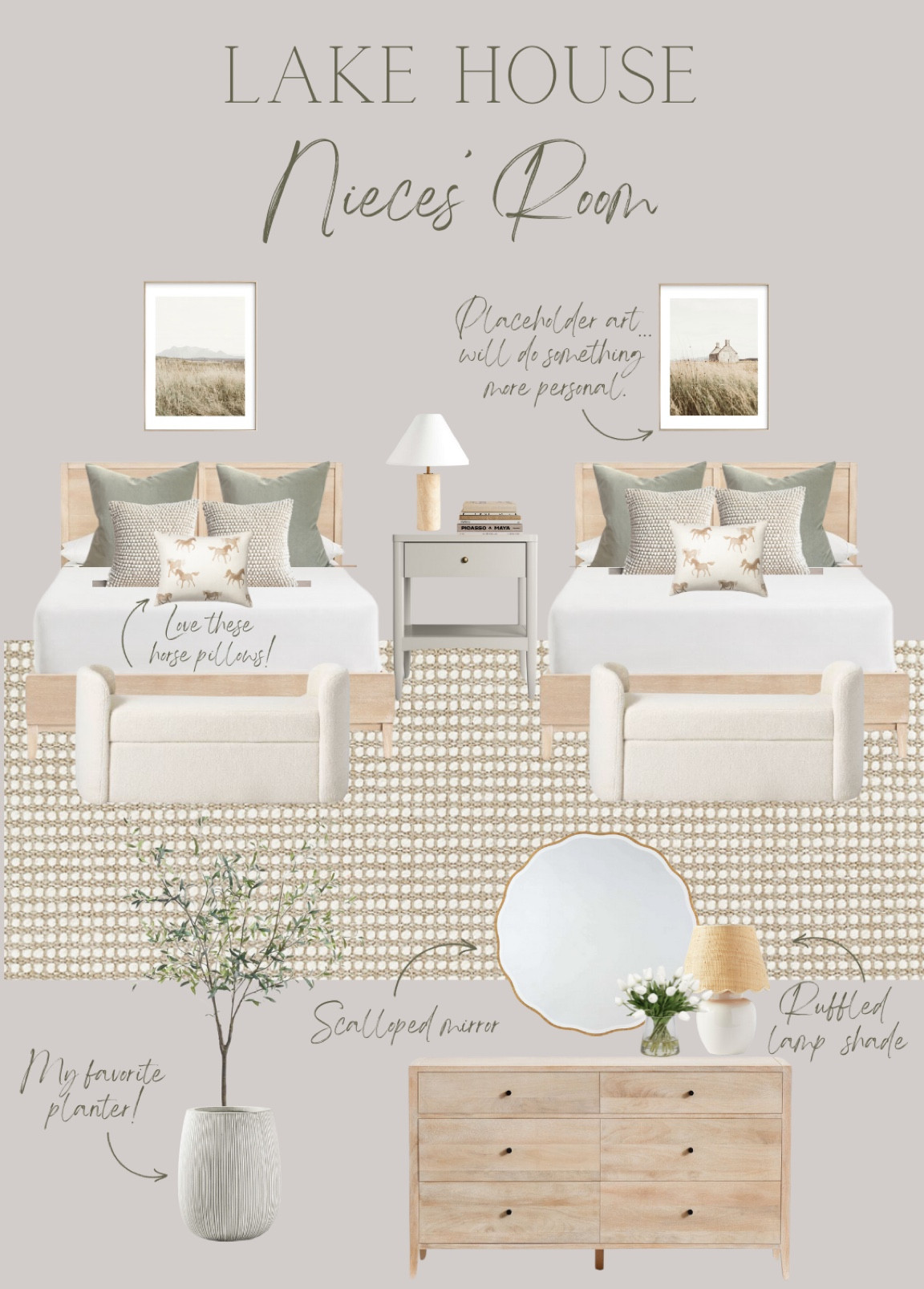 LAKE HOUSE:  Finishing up the room for my 12 and 15 year old nieces and am loving the soothing color palette and softer details like the scalloped mirror and ruffled lampshade. 

#LTKhome #LTKfamily #LTKkids