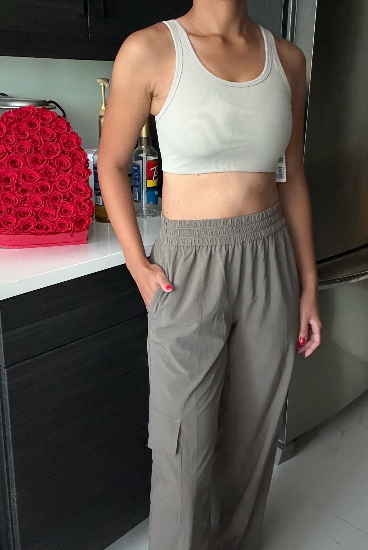 nulu ribbed scoop neck bra in downtown tan & the breezily cargo pant in nomad from @lululemon. 🤍 

athleisure, Pilates, lounge, yoga, petite.

#LTKActive #LTKdayinmylife #LTKSaleAlert