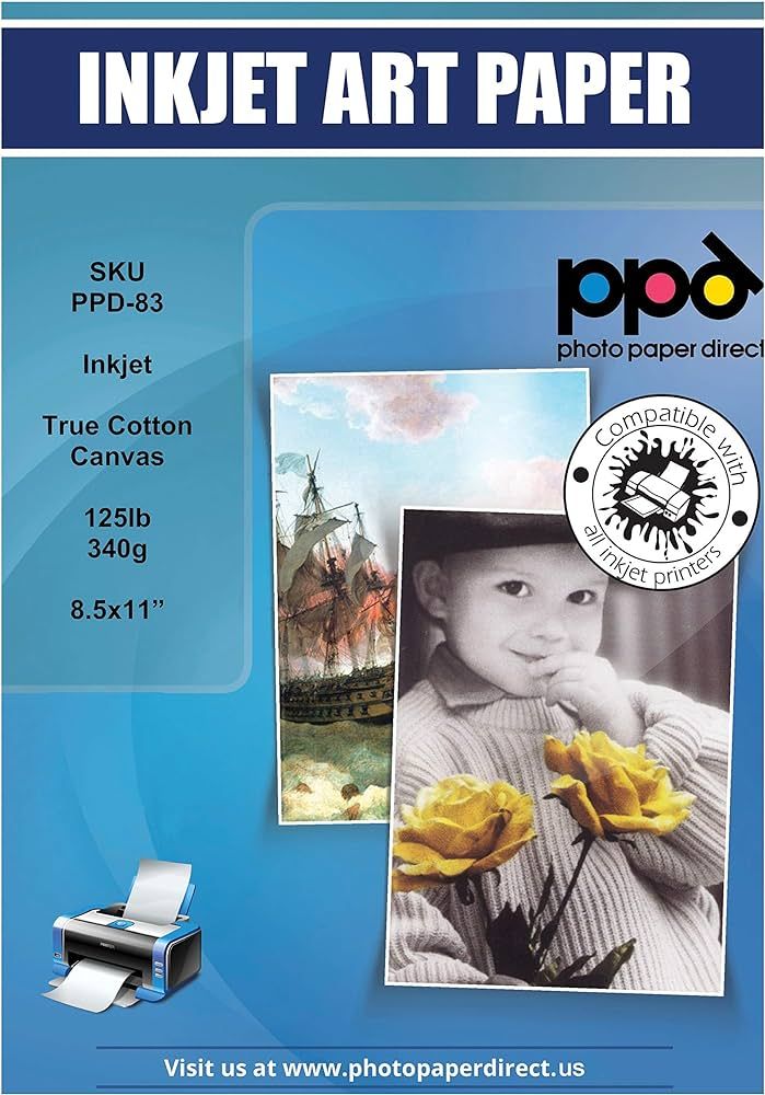 PPD Inkjet Canvas 100% Real Printable Cotton LTR 8.5 x 11 125lbs. 340gsm 17mil x 20 sheets (PPD08... | Amazon (US)