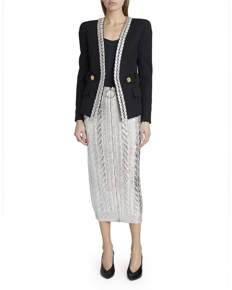 Balmain Collarless Metallic Embroidered Jacket | Neiman Marcus