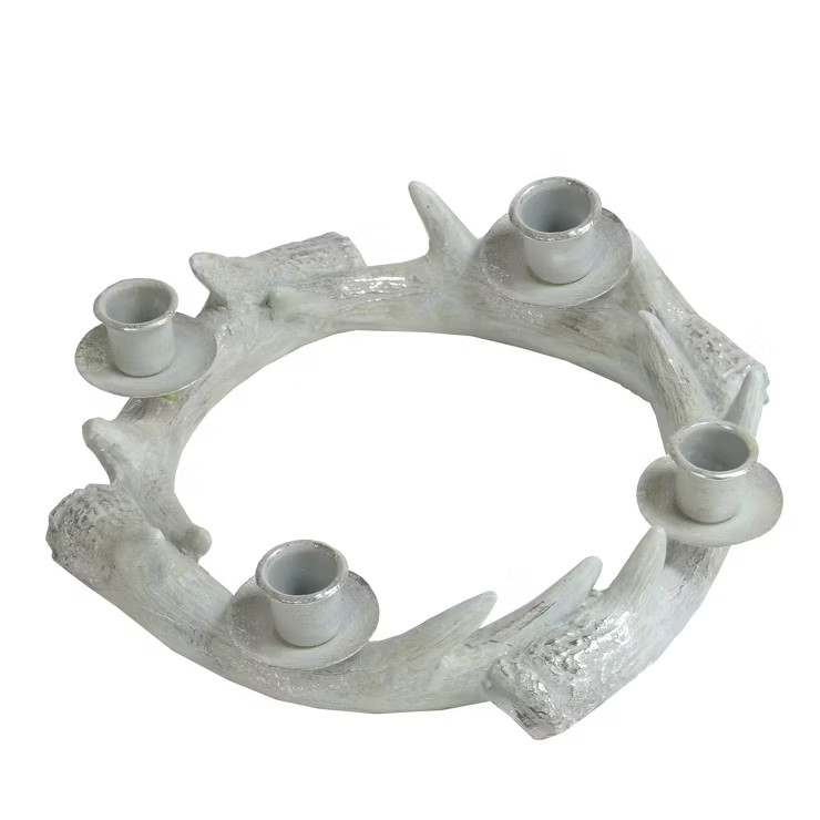 Northlight 10.25" Silver Distressed Finish Antler Wreath Candle Holder | Target