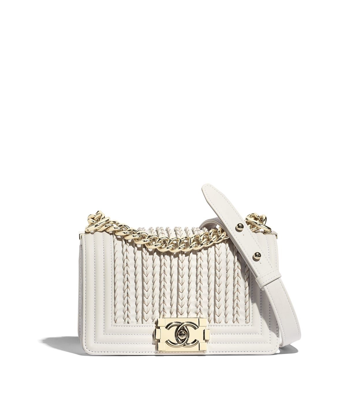 Embroidered Calfskin, Smooth Calfskin & Gold-Tone Metal White Small BOY CHANEL Handbag | CHANEL | Chanel, Inc. (US)