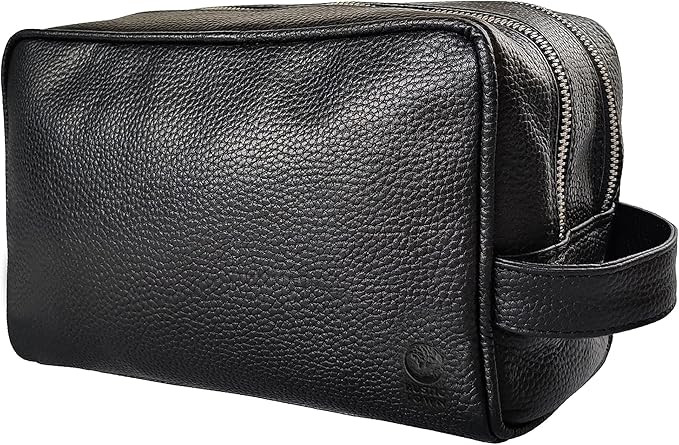 RUSTIC TOWN Full Grain Leather Travel Toiletry Bag - Dopp Kit Travel Organizer (Medium, Black) | Amazon (US)