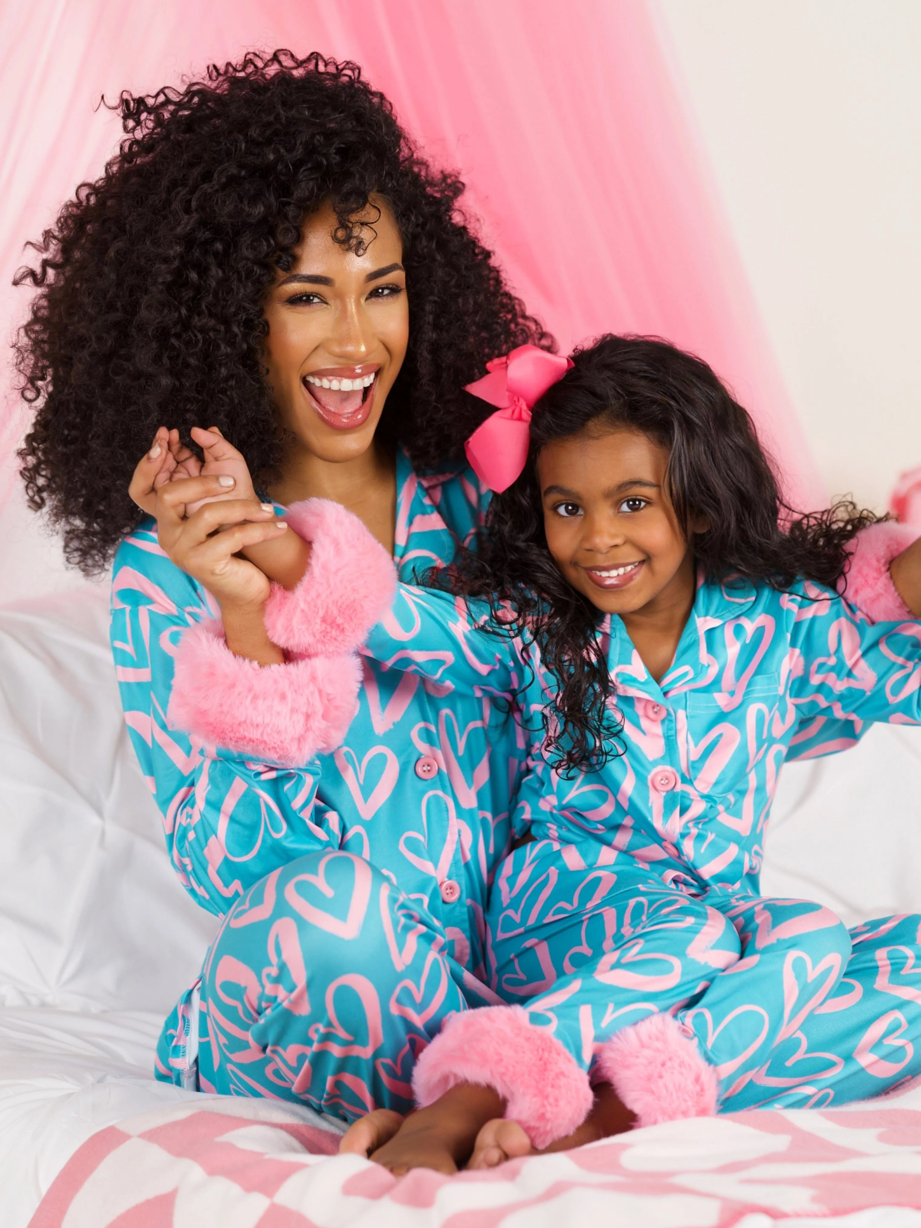 Mommy and Me Heart Furry Pajama Set | Mia Belle Girls