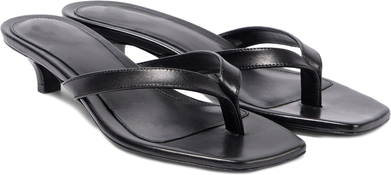 Flip Flop Kitten Heel Sandals for Women Square Toe Thong Slip On Low Heel Sandals Casual Comforta... | Amazon (US)