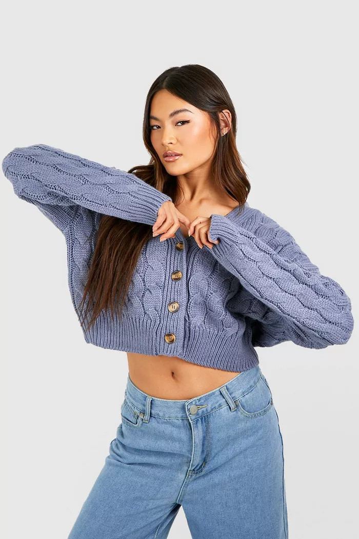 Crop Cable Knit Cardigan | Boohoo.com (UK & IE)