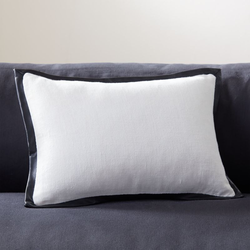Tuxedo White Linen Modern Throw Pillow with Feather-Down Insert 18''x12" + Reviews | CB2 | CB2