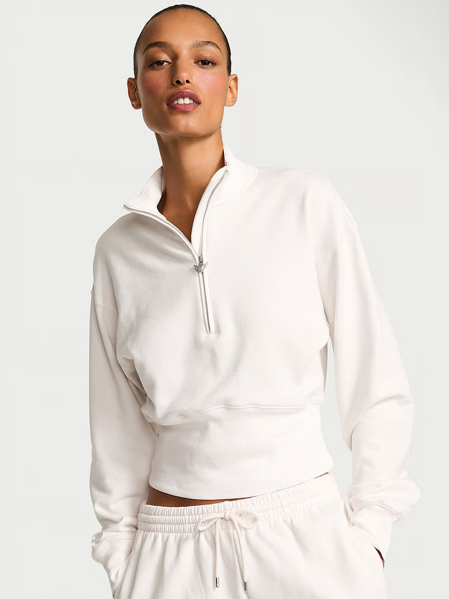 Buy Status Terry Fitted Half-Zip Sweatshirt, Coconut White - Order Hoodies & Sweatshirts online -... | Victoria's Secret (US / CA )