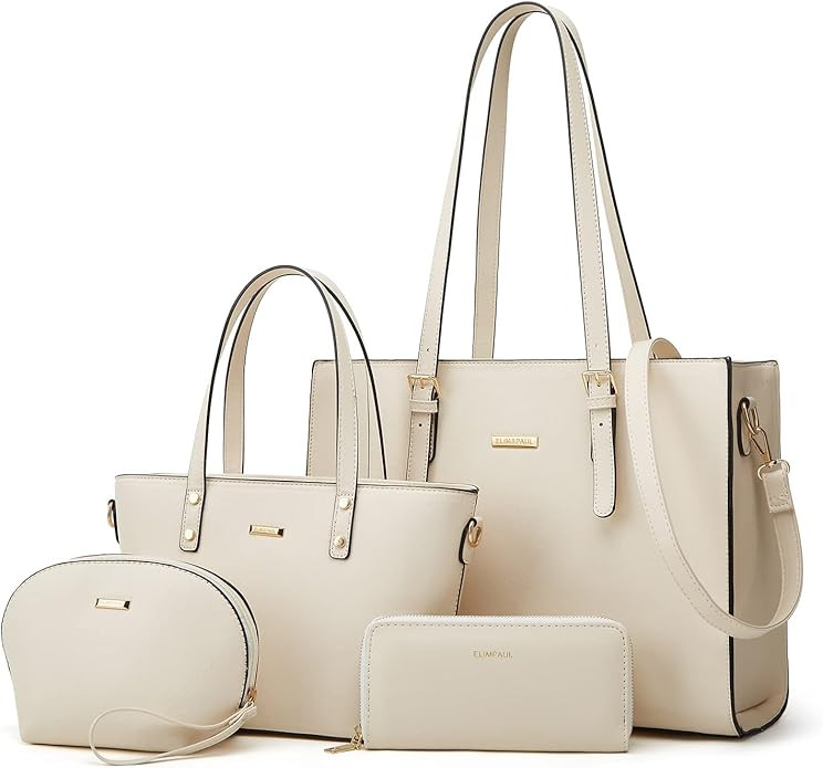 Women Fashion Synthetic Leather Handbags Tote Bag Shoulder Bag Top Handle Satchel Purse Set 4pcs | Amazon (US)