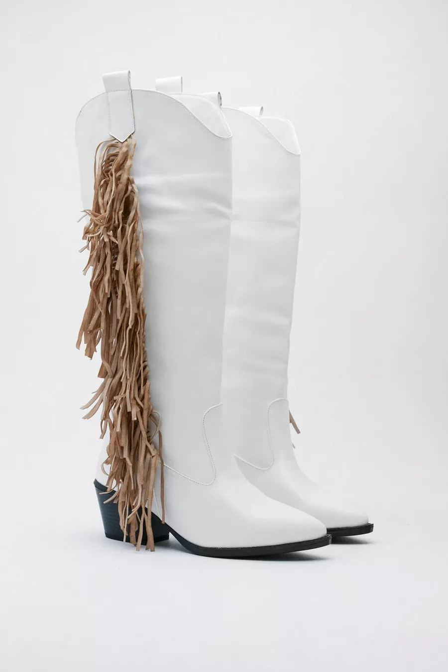 Faux Leather Tassel Knee High Cowboy Boots | Nasty Gal (US)