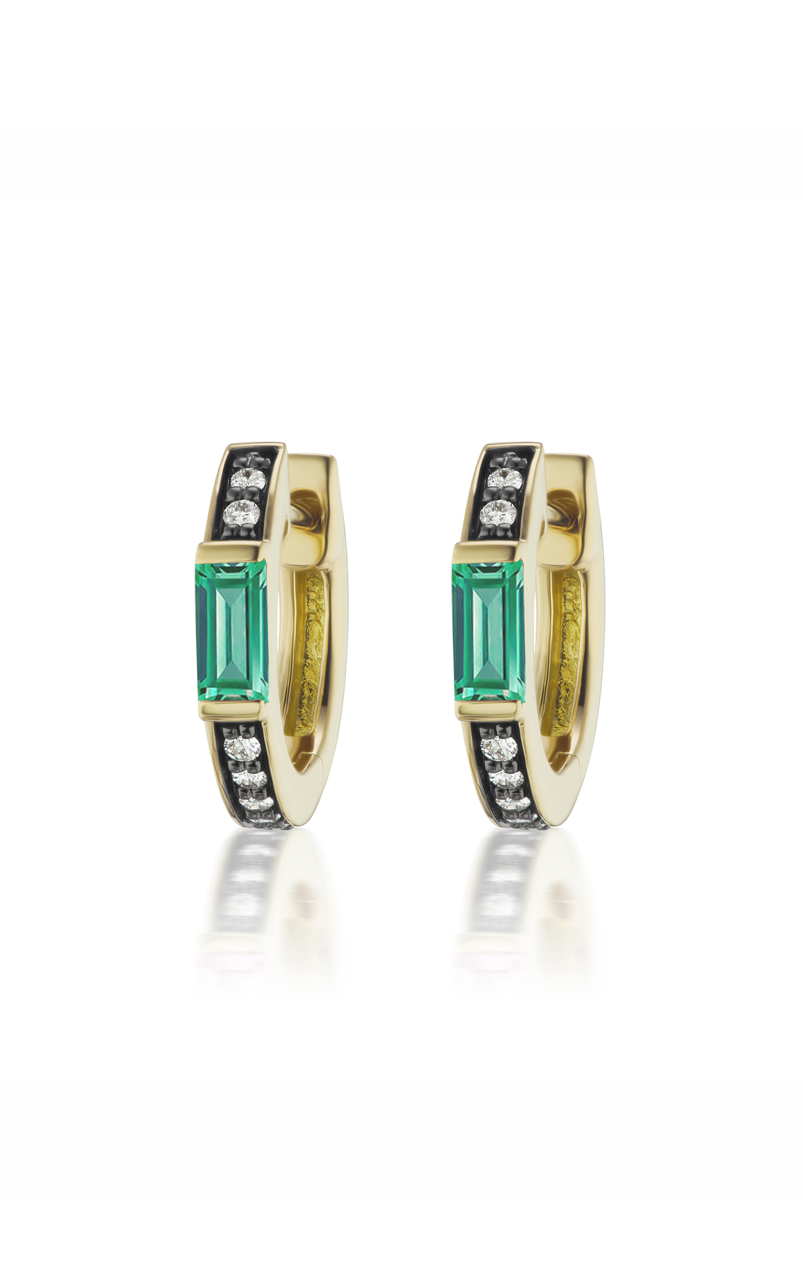 Gemstone 18K Yellow Gold Diamond, Emerald Huggie Earrings | Moda Operandi (Global)