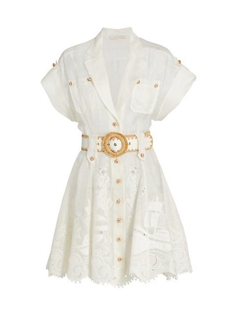 Linen-Silk Embroidered Minidress | Saks Fifth Avenue