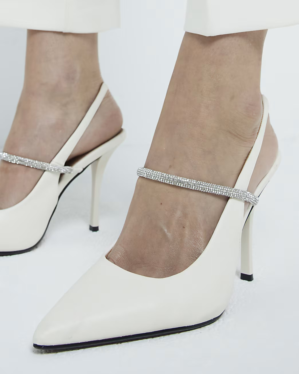 White embellished sling back heeled shoes | River Island UK & IE
