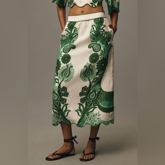 Farm Rio Color Festival Linen Midi Skirt
Green / White
Size Small | Poshmark