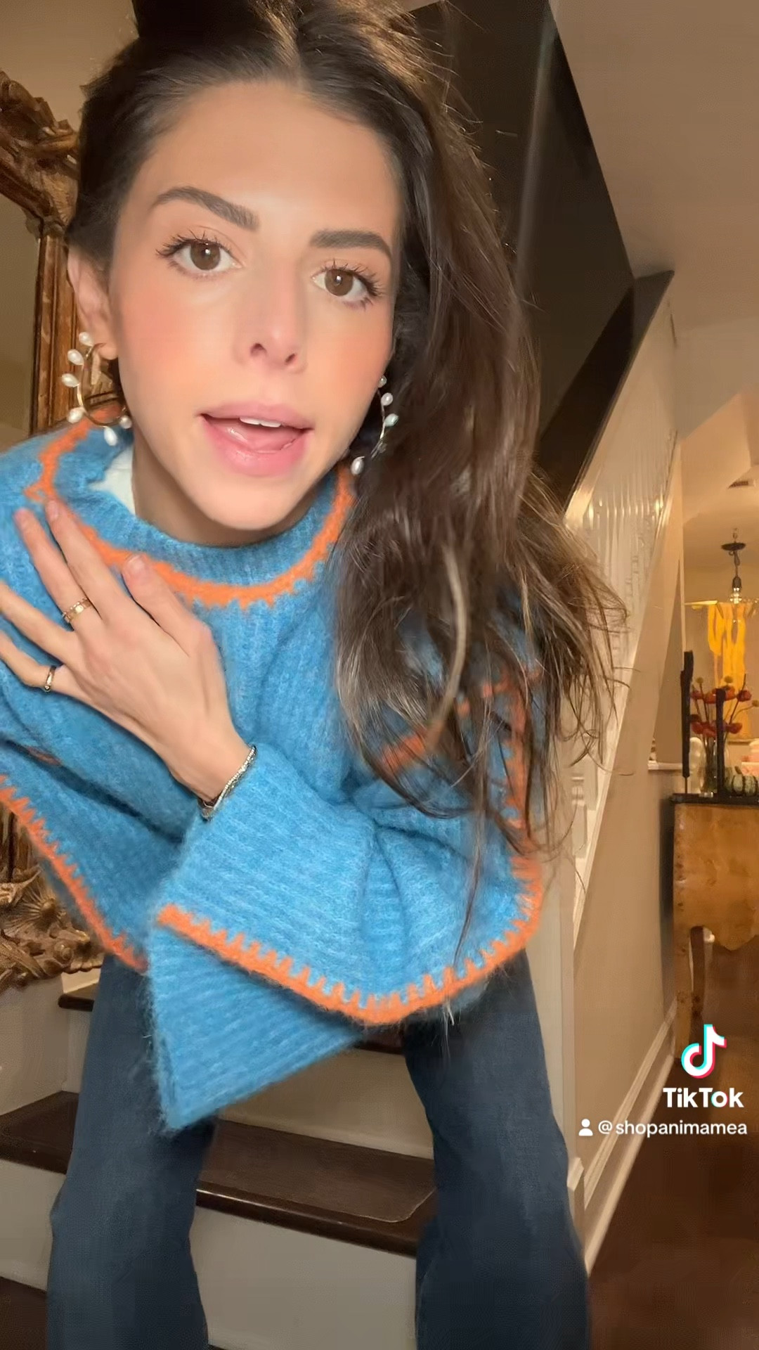 Casual fall dinner outfit 💙 Wearing the Anima Mea ‘Etta’ pearl hoop earrings.  I’m hounding the internet for a link to this Native Youth sweater! Linked the jeans & the best heeled booties I’ve had for YEARS…literally own them in 3 colors 

#LTKVideo #LTKshoecrush