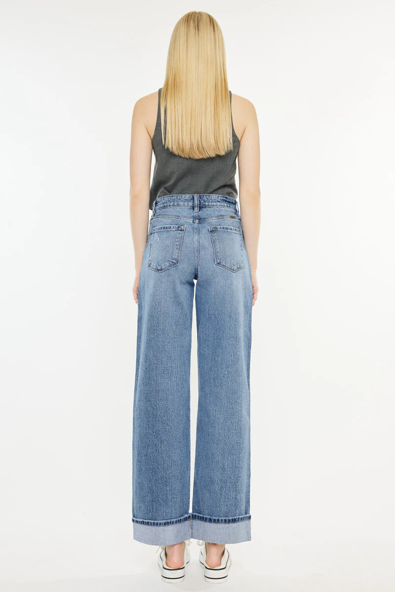 Kolbie High Rise Cuffed Wide Leg Jeans | Kancan USA