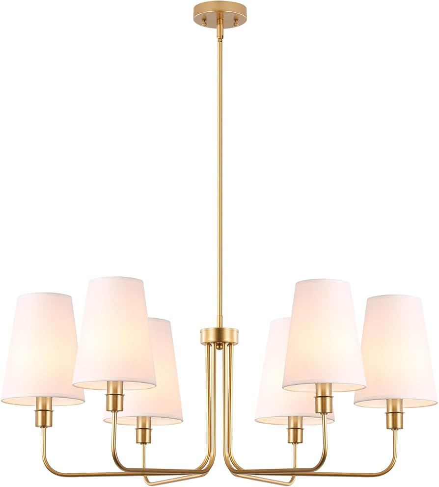35.4in Gold Chandelier 6-Light with Linen Fabric Shade | Amazon (US)
