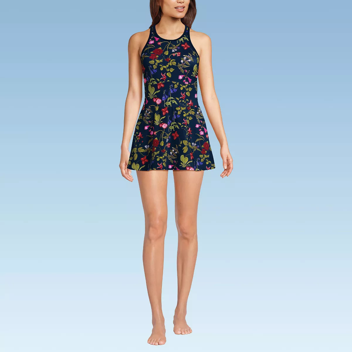 Lands' End Women's Chlorine Resistant Tugless High Neck Swim Dress One Piece Swimsuit | Target