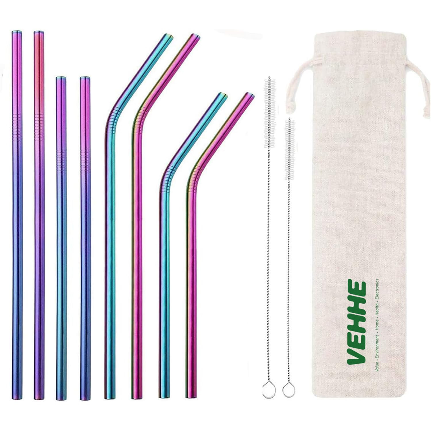 VEHHE Reusable Straws 8 Set Multi Color Stainless Steel Straws - Cleaning Brush for 20 Oz (Rainbo... | Amazon (US)