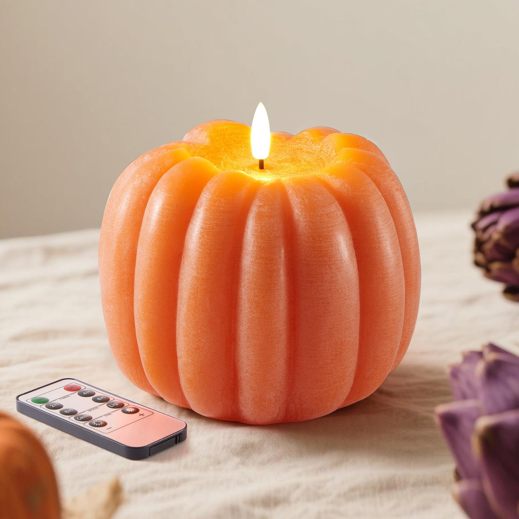 Fall Decorations for Home, Flickering Flameless Wax Pumpkin LED Candle with Timer Remote Control,... | Amazon (US)