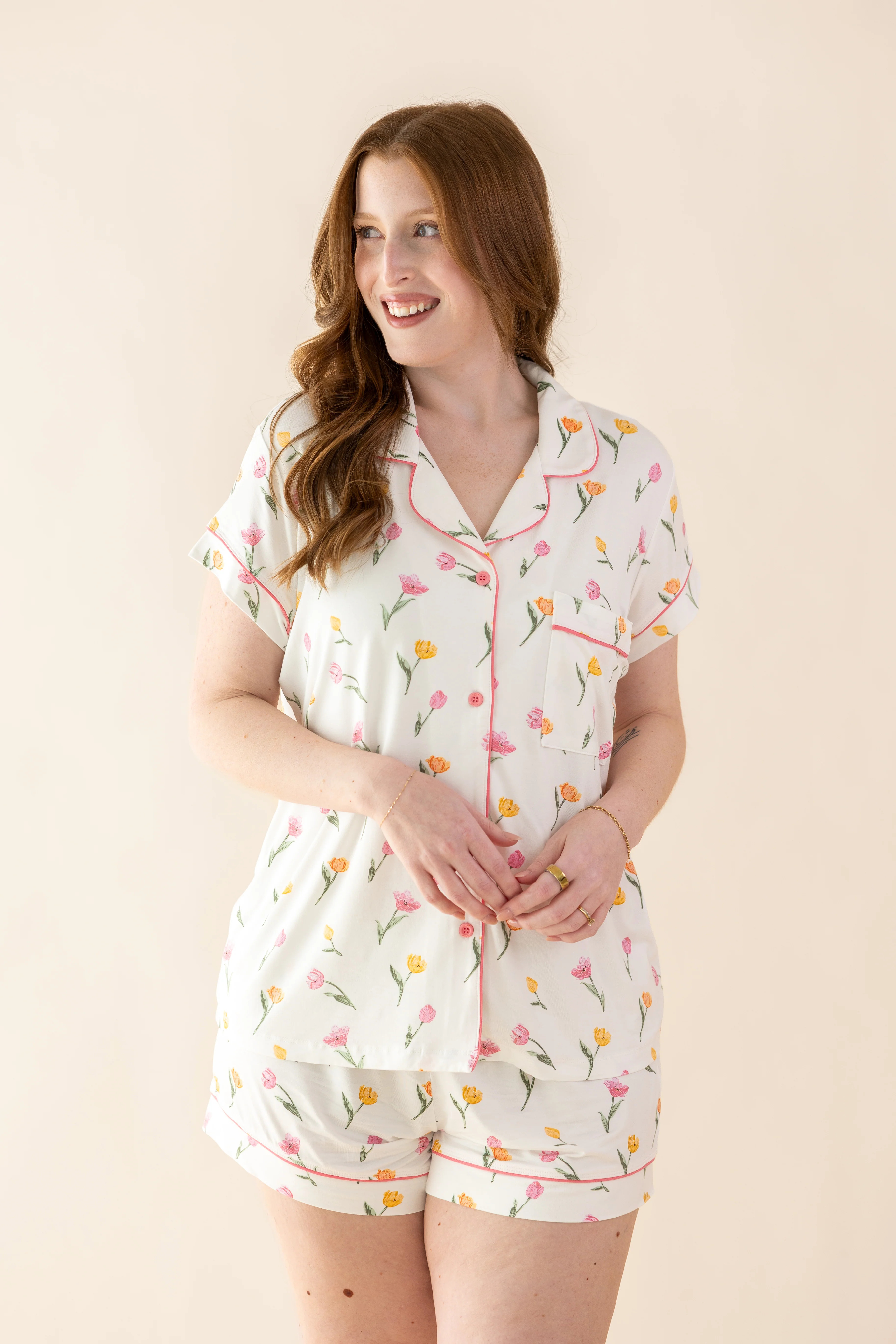 Bamboo Women's Short Sleeve Pajama Set in Tulip | Kyte Living