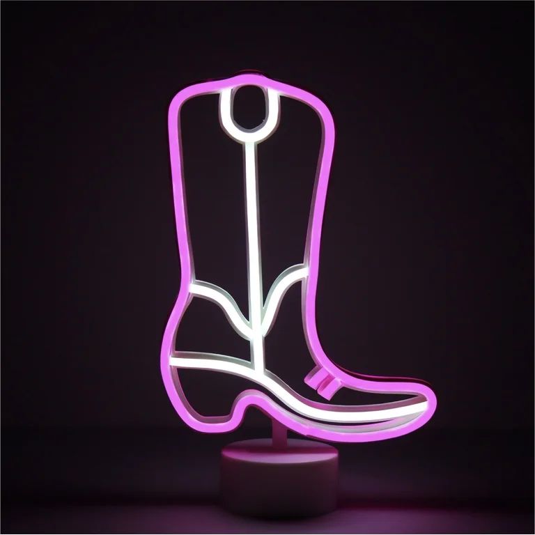 Urban Shop 12" H Cowboy Boot LED Neon Table Light, Pink and White | Walmart (US)