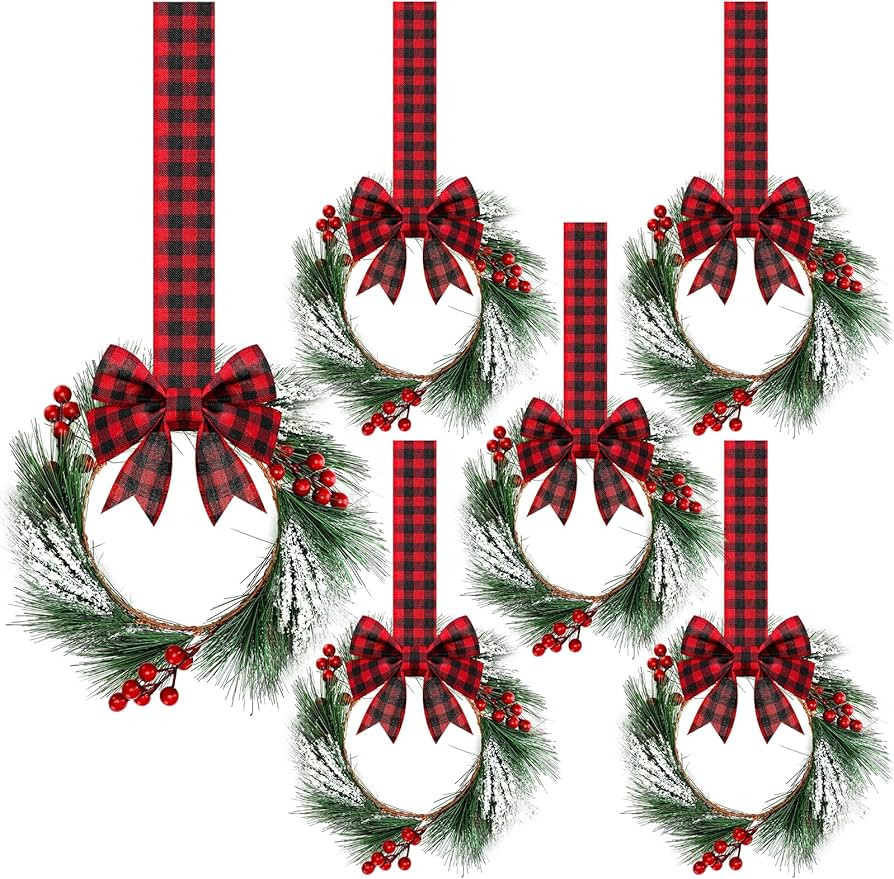 Crowye 6 Pcs Small Mini Christmas Cabinets Wreaths for Kitchen with Ribbon 10'' Hanging Artificia... | Amazon (US)