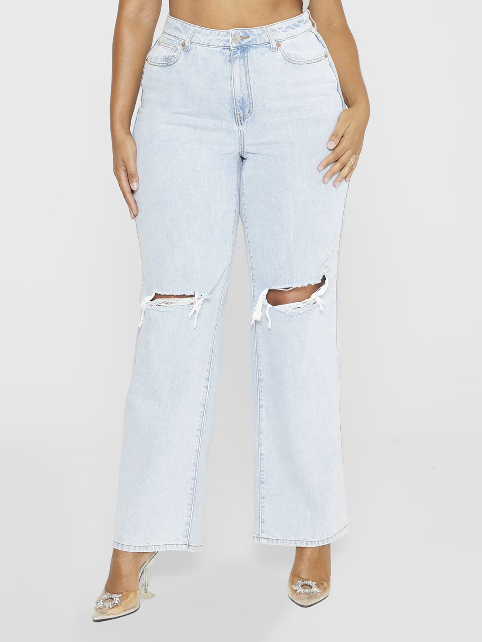 Plus Size Chloe High Rise Destructed Relaxed Fit Jeans - Gabi Fresh x FTF | Fashion to Figure | Fashion To Figure