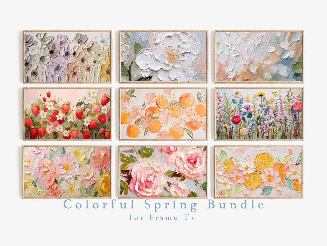 Frame TV Colorful Spring Art Set of 9 Textured Art for Frame TV Digital Download Bundle Pastel Fl... | Etsy (US)