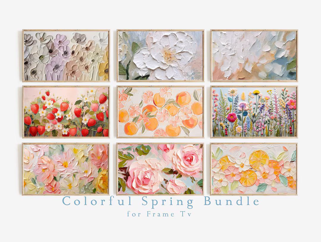 Frame TV Colorful Spring Art Set of 9 Textured Art for Frame TV Digital Download Bundle Pastel Fl... | Etsy (US)