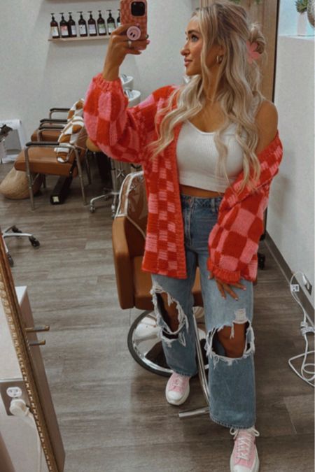 This sweater is so cute and cozy 🩷⚡️ ready for Valentine's Day!

Converse, checkered print, cardigans, baggy jeans, destroyed denim, Cargo pants, camo pants, Nike dunk dupes, grunge style, boho salon decor, coffee table, disco ball, gold floor mirror, boho home decor, hairstylist outfits, date night looks, area rugs, make up bag, gym essentials, travel essentials, workout clothes, street style, claw clips

#LTKworkwear #LTKstyletip #LTKSeasonal