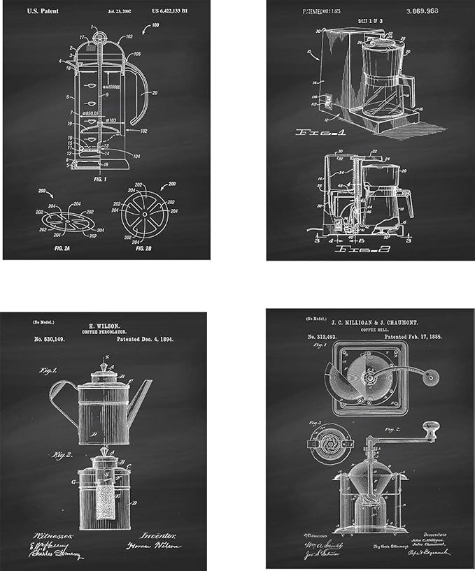 Coffee Patent Patent Wall Art Prints on Chalkboard Background - Set of Four (8x10) Unframed - Wal... | Amazon (CA)