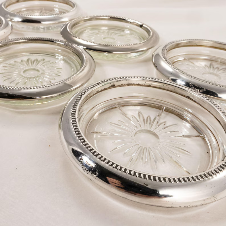 Vintage Polished Silver-plated Glass Coasters - Set of 6, Italian Style Elegance - Etsy | Etsy (US)