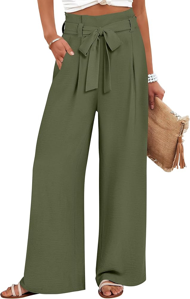 ANRABESS Womens Wide Leg Palazzo Pants Belted High Waisted Business Casual Flowy Long Trousers wi... | Amazon (US)