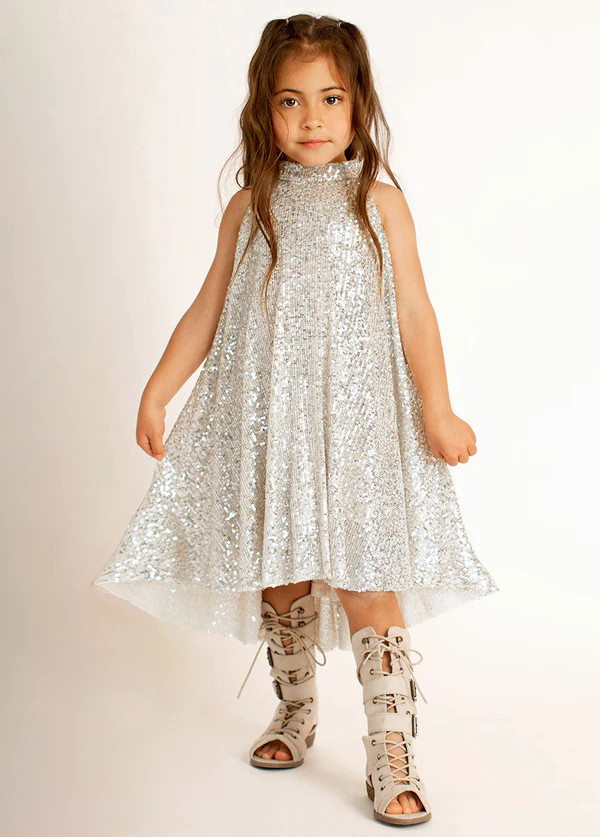 Ellie Short Sequin Dress in Silver | Joyfolie
