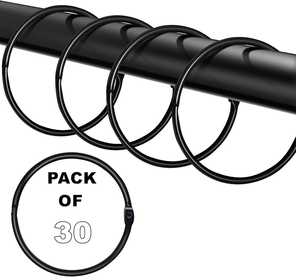 YUSZOOM 30Pcs Black Shower Curtain Hooks Rustproof Shower Curtain Rings for Bathroom Circular Dec... | Amazon (US)