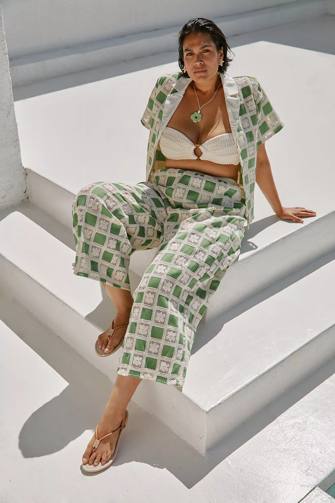 Flat White Knit Pants | Anthropologie (US)