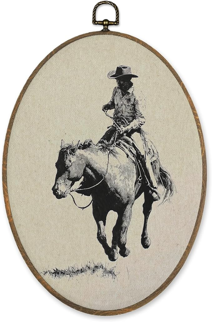 LKETW Rustic Western Cowboy Oval Wall Art Decor, Vintage Retro Cowboy Oval Canvas Hanging Decor, ... | Amazon (US)