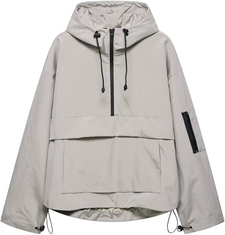 Women's Half Zip Pullover Jacket Casual Waterproof Long Sleeve Hooded Coats Outdoor Sport Travel ... | Amazon (UK)