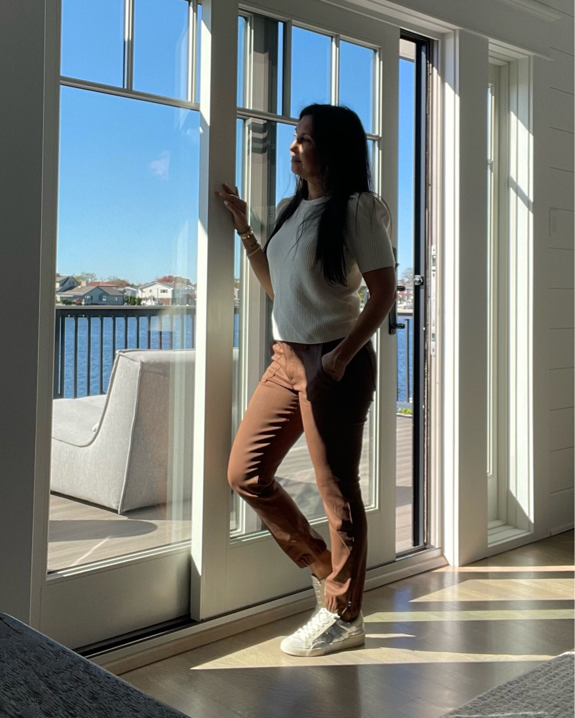 PAIGE Mayslie Jogger Jeans in Cognac Luxe Coated. The most comfy, stretchy brown faux leather pants. You can dress them down with sneakers or dress them up with heels. Fits true to size #style #ootd 

#LTKstyletip #LTKSeasonal #LTKover40