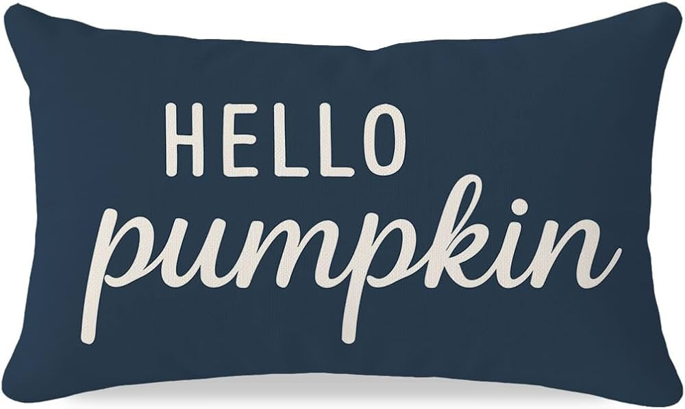 PANDICORN Fall Throw Pillow Covers 12x20, Hello Pumpkin Lumbar Decorative Cushion Case, Navy Blue... | Amazon (US)