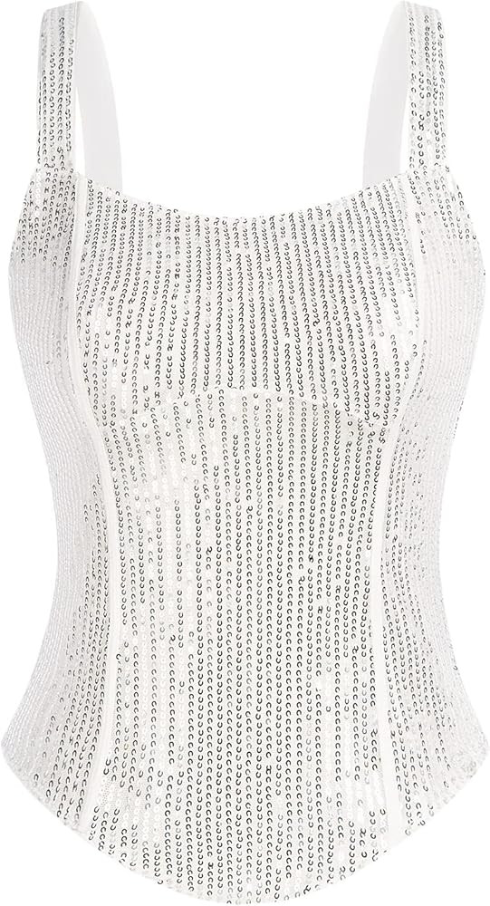 GRACE KARIN Sequin Tank Tops for Women Bustier Corset Top Sparkle Sexy Slim Camisole Sleeveless P... | Amazon (US)
