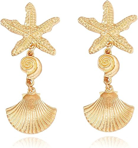 Gold Shell Earrings Starfish Earrings Mermaid Accessories Women | Amazon (US)
