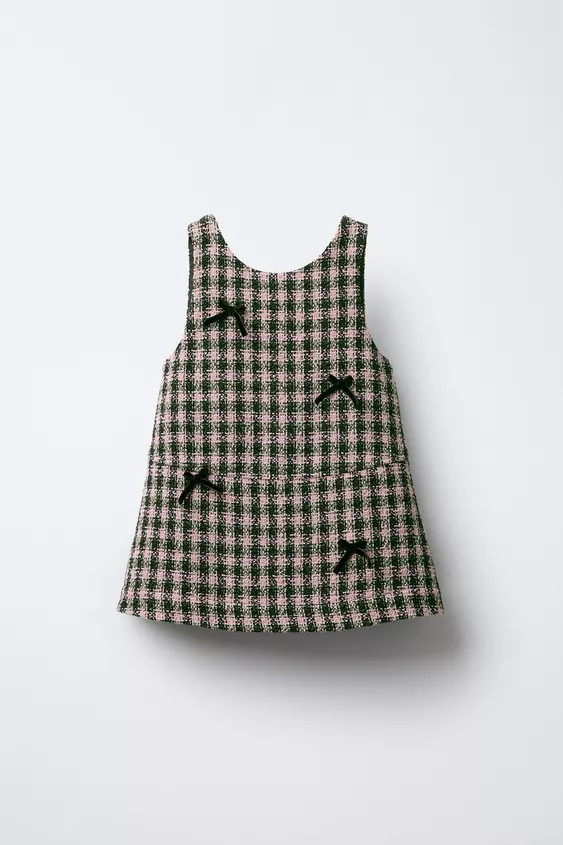 PLAID VELVET BOW PINAFORE DRESS | Zara US
