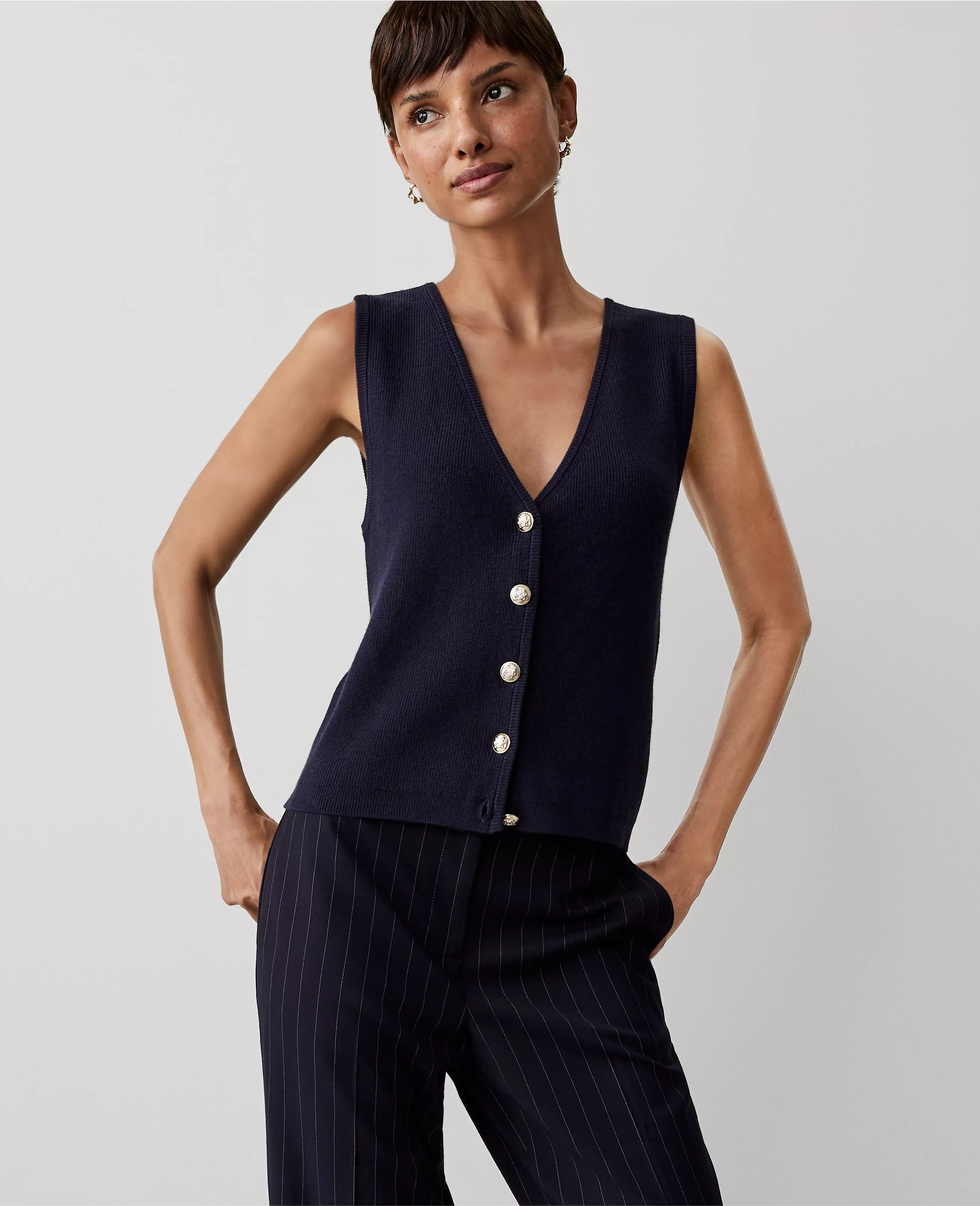 Ribbed Button Sweater Vest | Ann Taylor (US)